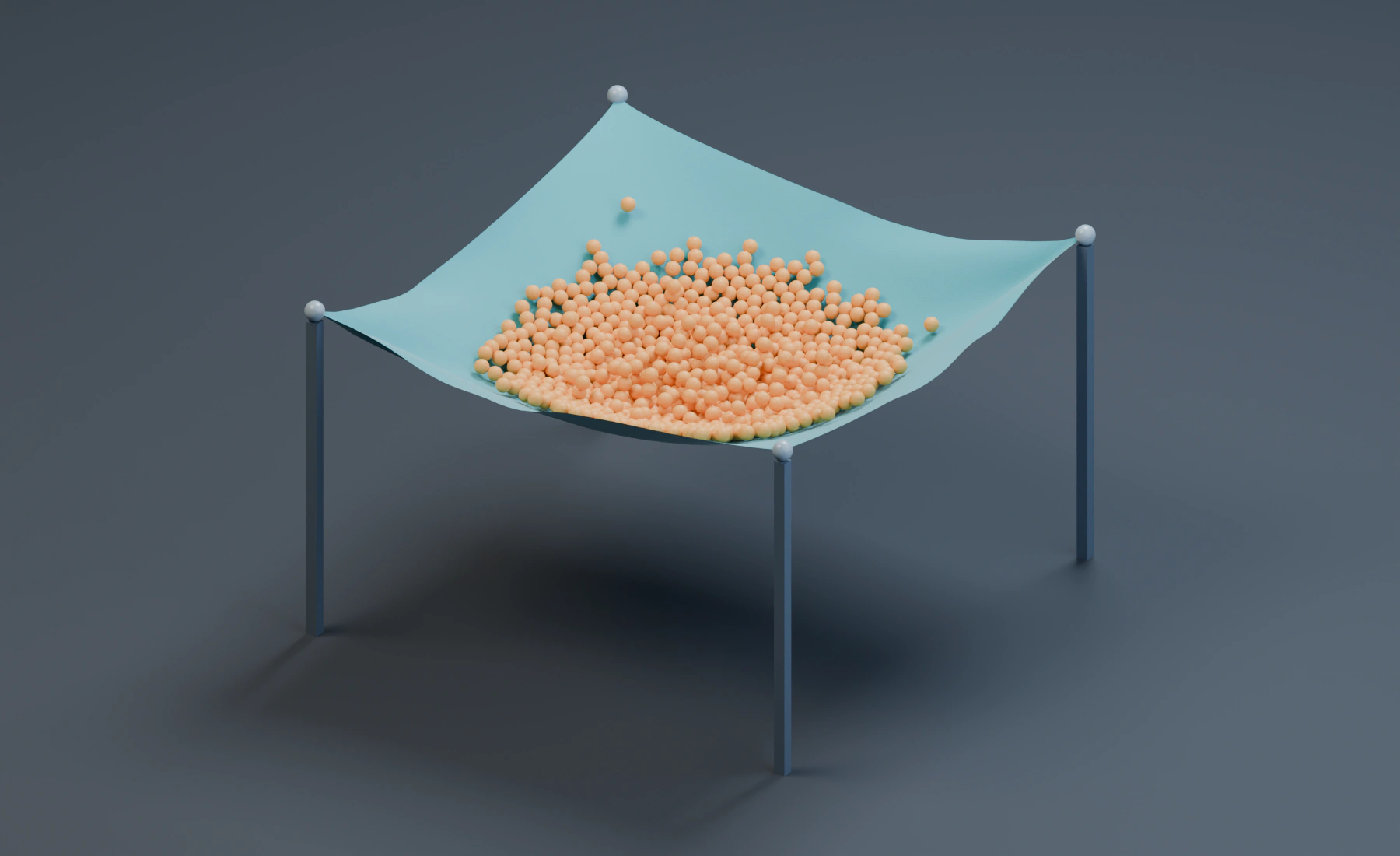 Orange particles supported by a suspended teal cloth