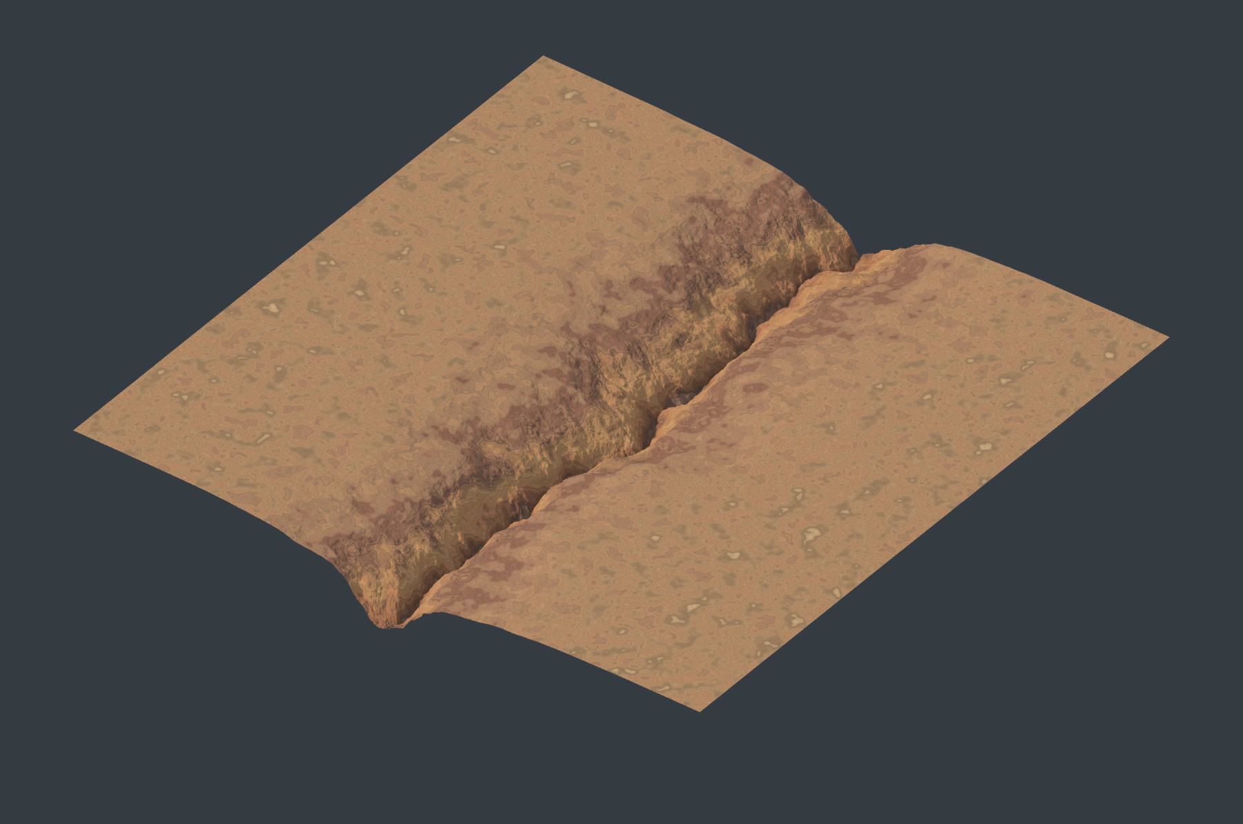 An eroded canyon with terrain surface coloring